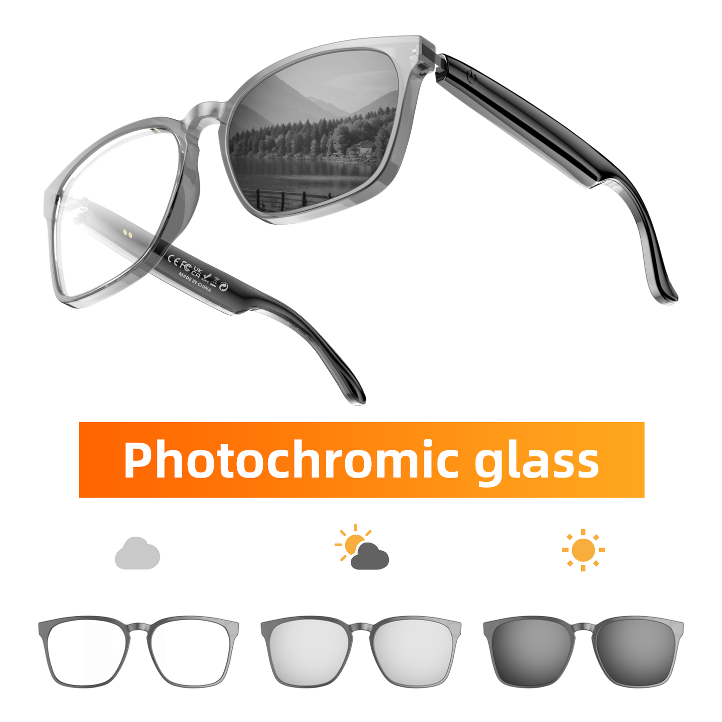 Ai Translation Smart Glasses with Bluetooth for Men Women with 140 Language Color-Change Lens Clear Headphone with Speaker Sunglasses-6