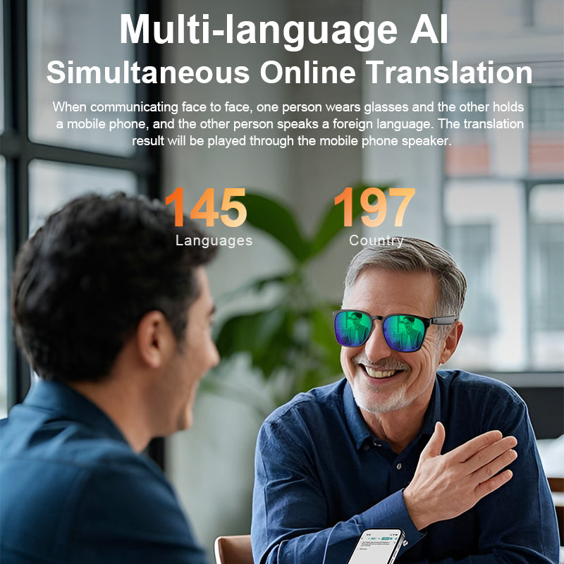 Ai Translation Smart Glasses with Bluetooth for Men Women with 140 Language Color-Change Lens Clear Headphone with Speaker Sunglasses-1