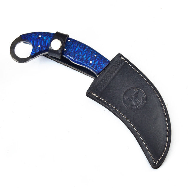 Azure Monster Fixed Blade Damascus Karambit Knife-3